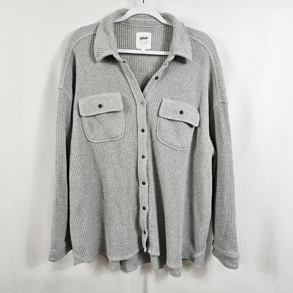 Aerie LumberJane Waffle Shirt In Gray - Size L
